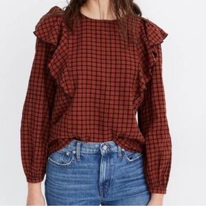 Madewell Plaid Ruffle Blouse